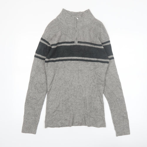 PLUS SUNNY Men's Grey XL Half Zip Ribbed Knit Jumper
