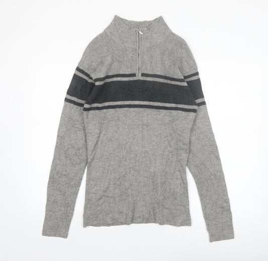 PLUS SUNNY Men's Grey XL Half Zip Ribbed Knit Jumper