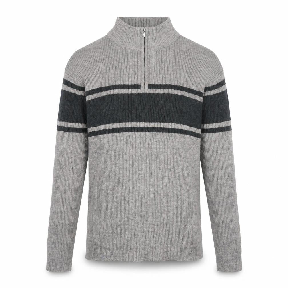 Front view of PLUS SUNNY Men's Grey XL Half Zip Ribbed Knit Jumper