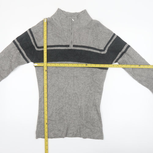 PLUS SUNNY Men's Grey XL Half Zip Ribbed Knit Jumper