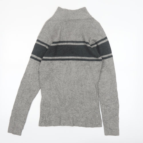 PLUS SUNNY Men's Grey XL Half Zip Ribbed Knit Jumper