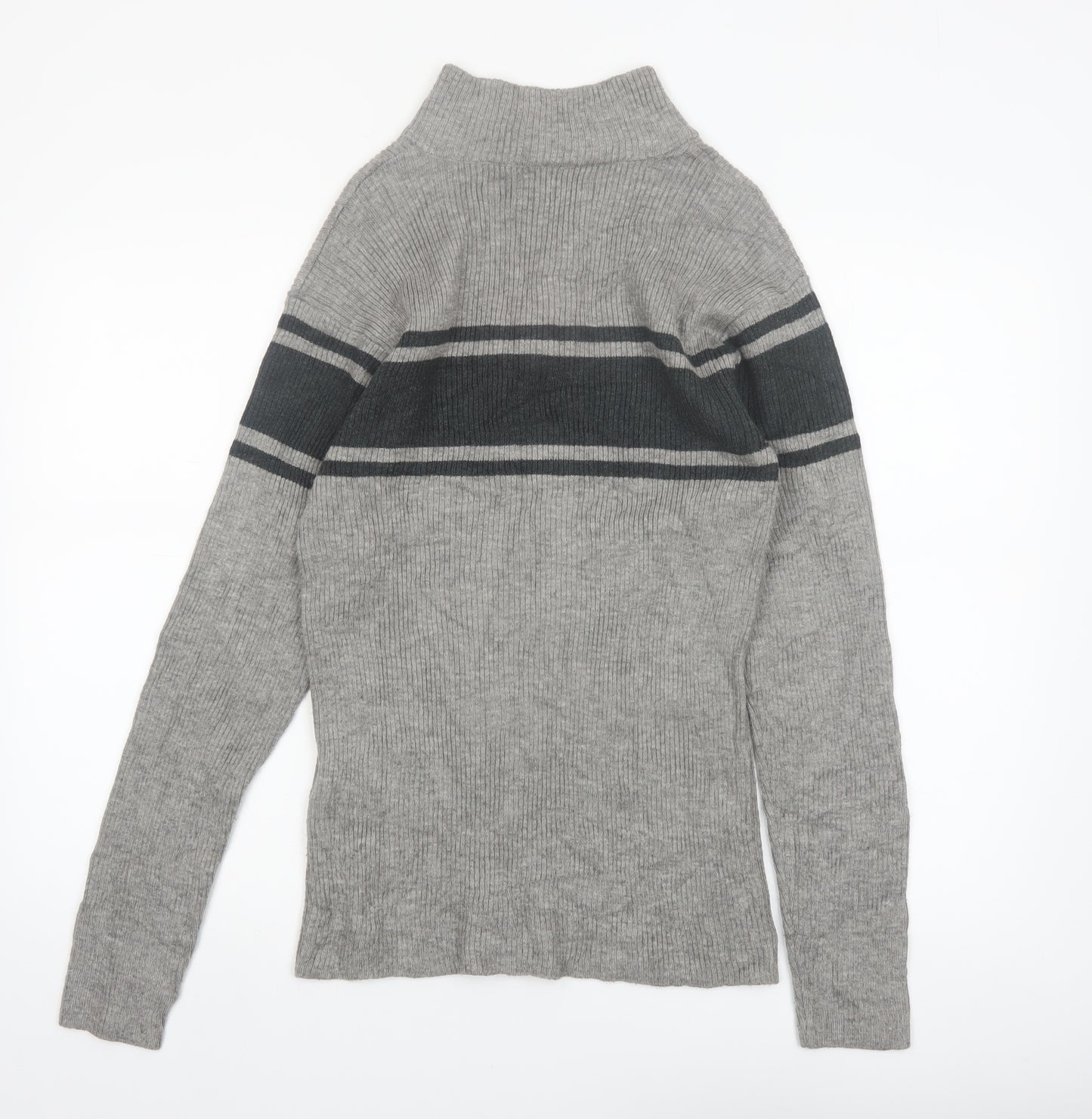 PLUS SUNNY Men's Grey XL Half Zip Ribbed Knit Jumper