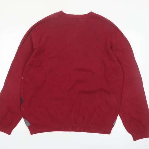 Arrow Men's Red Argyle V-Neck Cotton Knit Jumper Size L