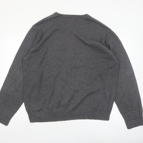 Arrow Men's Grey Argyle V-Neck Cotton Jumper Size L