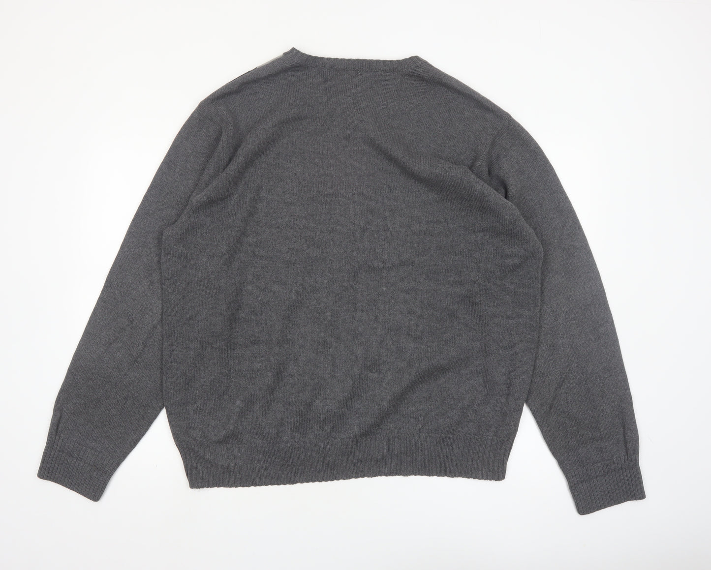 Arrow Men's Grey Argyle V-Neck Cotton Jumper Size L