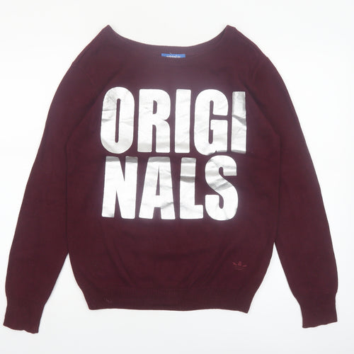 Adidas Women's Red Originals Crew Neck Cotton Pullover Jumper Size 10