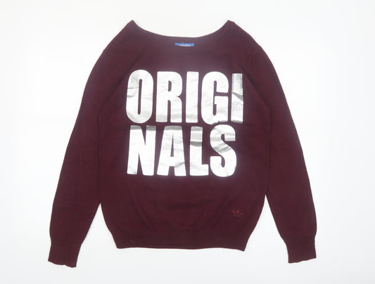 Adidas Women's Red Originals Crew Neck Cotton Pullover Jumper Size 10