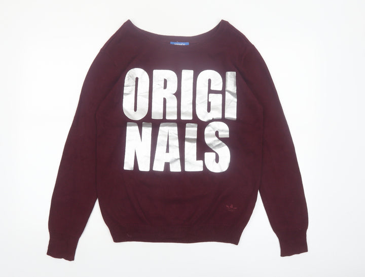 Adidas Women's Red Originals Crew Neck Cotton Pullover Jumper Size 10