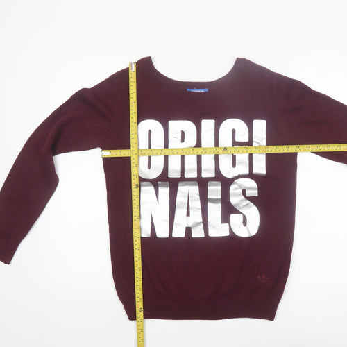 Adidas Women's Red Originals Crew Neck Cotton Pullover Jumper Size 10