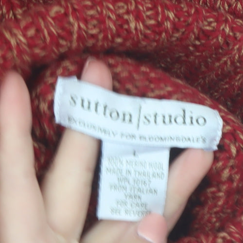 Sutton Studio Womens Red Roll Neck Chunky-Knit Merino Wool Jumper Size L