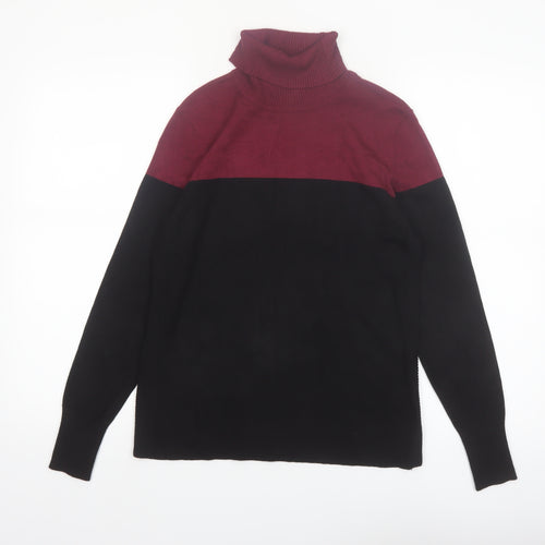 Cable & Gauge Women’s Burgundy Black Roll Neck Knit Jumper S