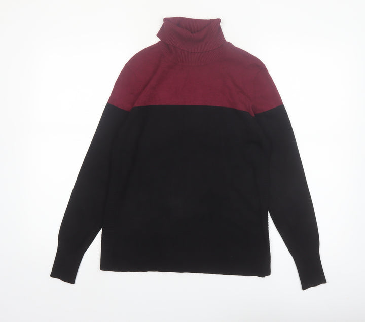 Cable & Gauge Women’s Burgundy Black Roll Neck Knit Jumper S