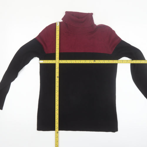 Cable & Gauge Women’s Burgundy Black Roll Neck Knit Jumper S