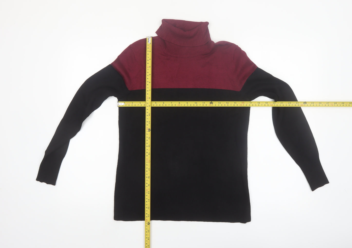 Cable & Gauge Women’s Burgundy Black Roll Neck Knit Jumper S