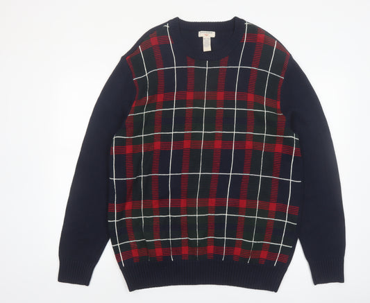 Dockers Men's Blue Check Knit Cotton Pullover Jumper 2XL