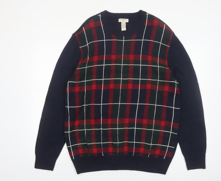 Dockers Men's Blue Check Knit Cotton Pullover Jumper 2XL