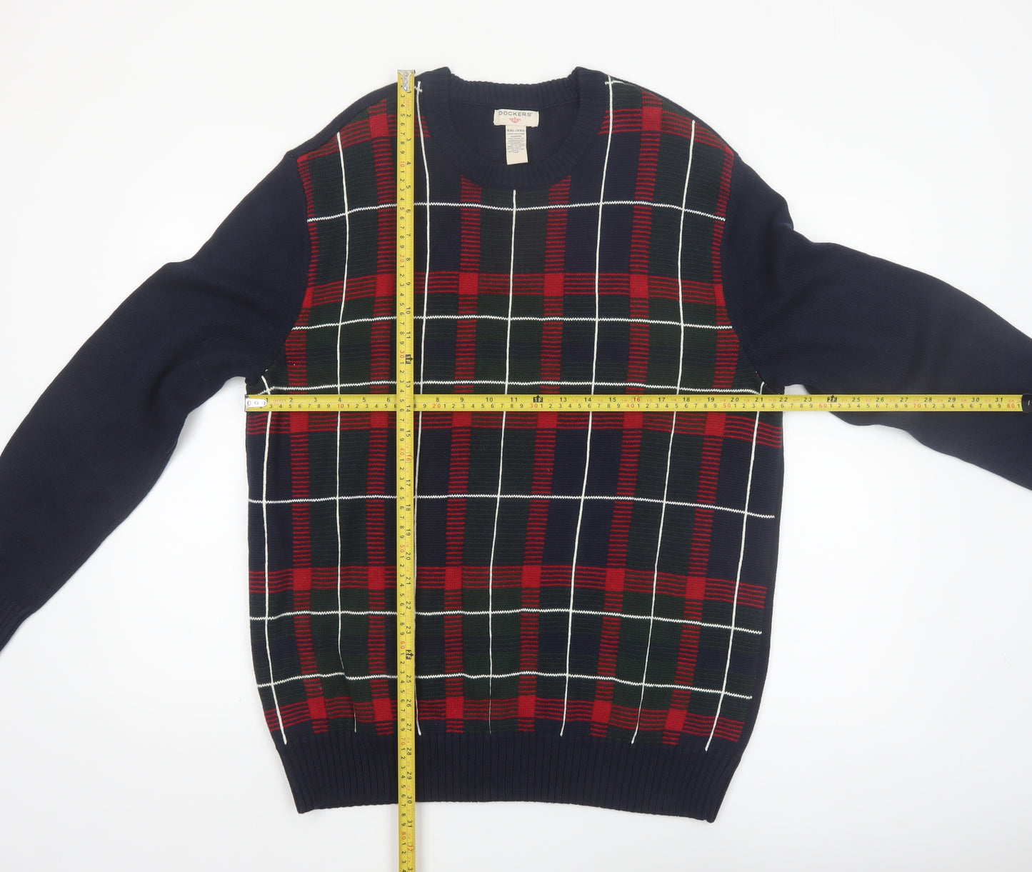 Dockers Men's Blue Check Knit Cotton Pullover Jumper 2XL