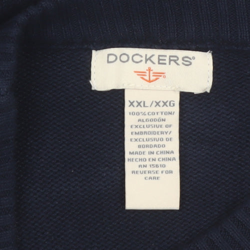 Dockers Men's Blue Check Knit Cotton Pullover Jumper 2XL