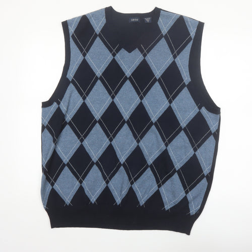 IZOD Men’s Blue Argyle V-Neck Cotton Golf Sweater Vest XL