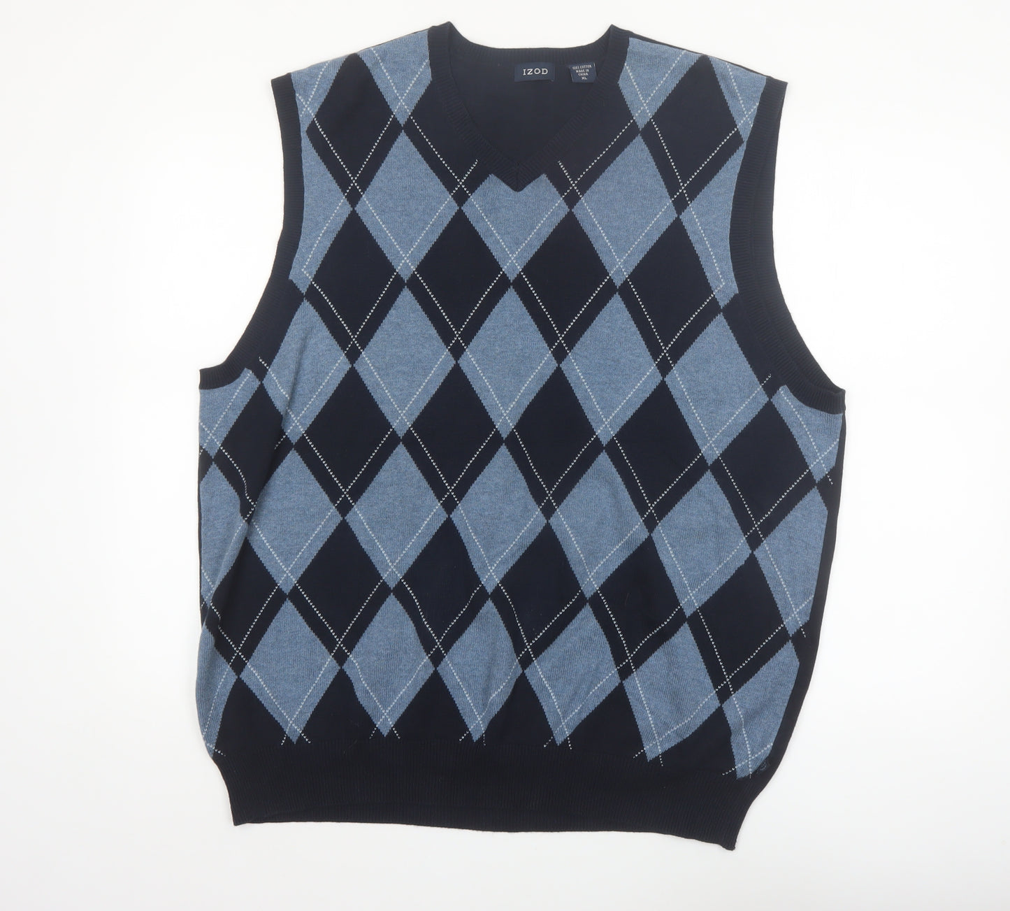 IZOD Men’s Blue Argyle V-Neck Cotton Golf Sweater Vest XL