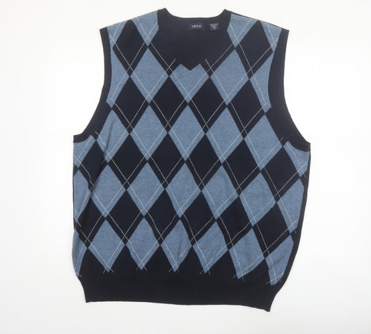 IZOD Men’s Blue Argyle V-Neck Cotton Golf Sweater Vest XL