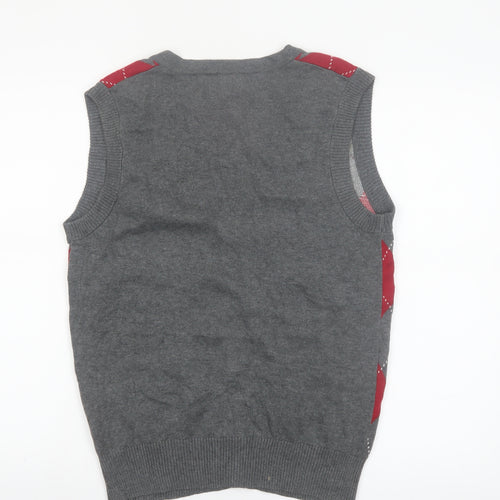 Carbon Men's Grey Red Argyle Knit Sleeveless Cardigan Vest S