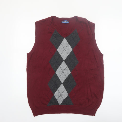 Croft & Barrow Men's Red Argyle Sleeveless V-Neck Knit Vest L