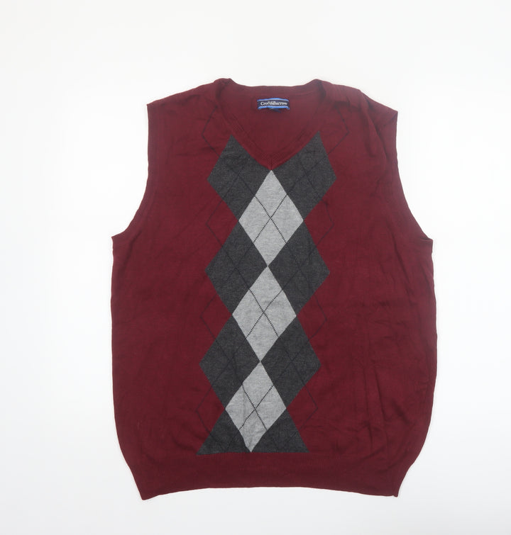 Croft & Barrow Men's Red Argyle Sleeveless V-Neck Knit Vest L