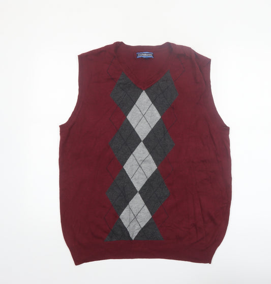 Croft & Barrow Men's Red Argyle Sleeveless V-Neck Knit Vest L