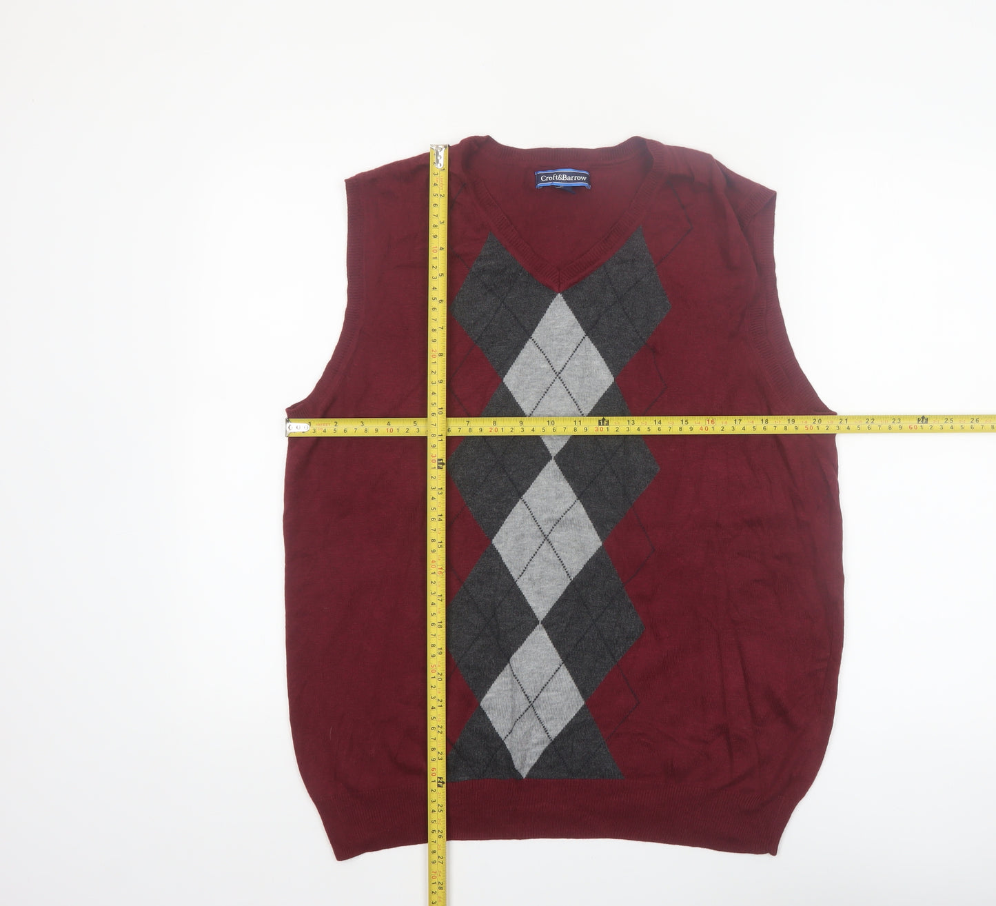 Croft & Barrow Men's Red Argyle Sleeveless V-Neck Knit Vest L