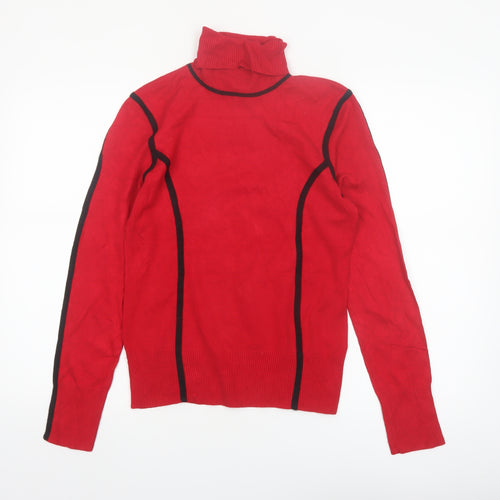 Carmen Marc Valvo Womens Red Roll Neck Slim Knit Jumper M