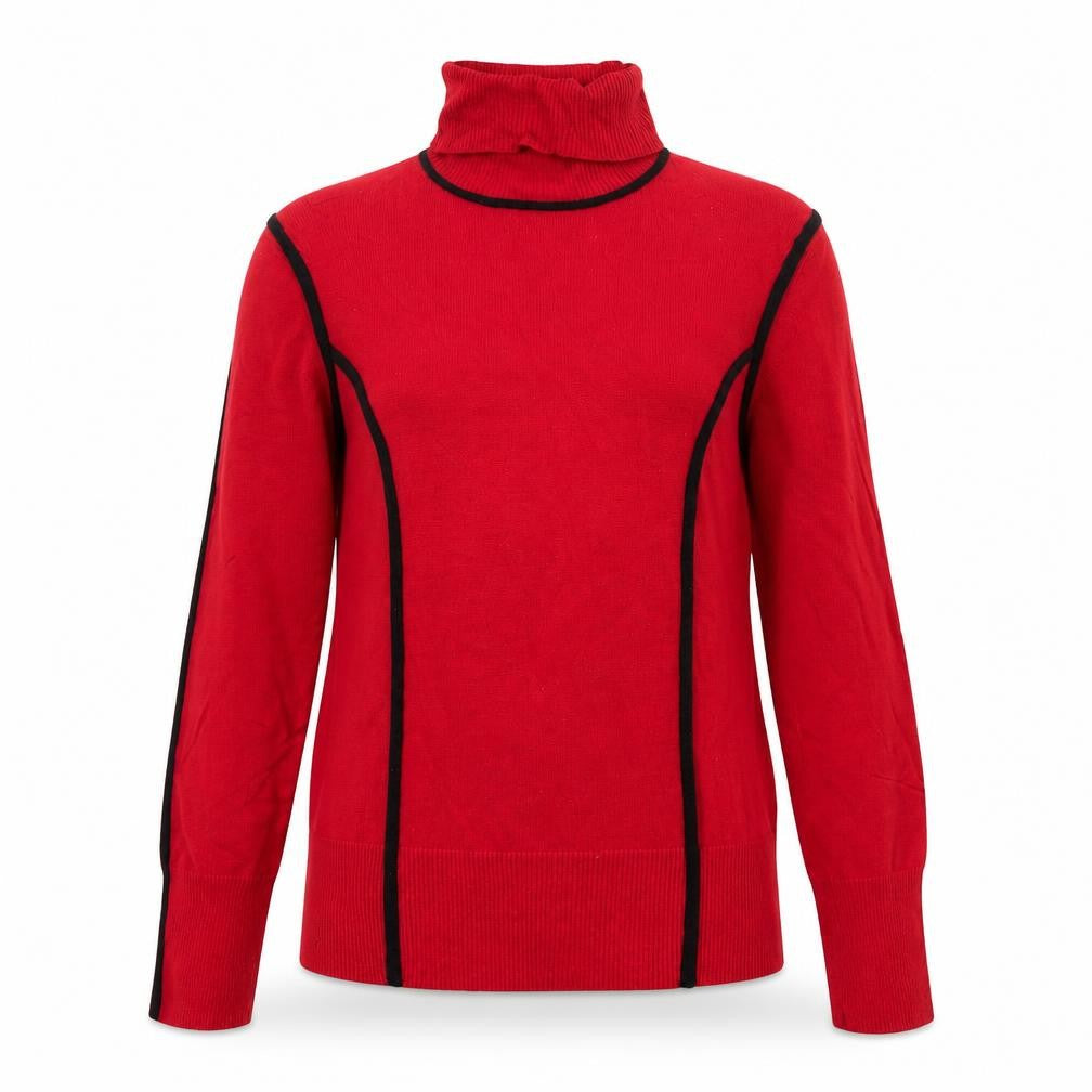 Front view of Carmen Marc Valvo women’s red roll neck slim knit jumper m
