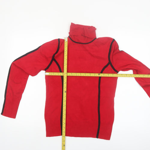 Carmen Marc Valvo Womens Red Roll Neck Slim Knit Jumper M