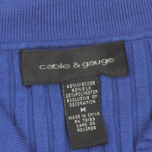 Cable & Gauge Women's Blue Silk Blend Studded Henley Jumper - Size M