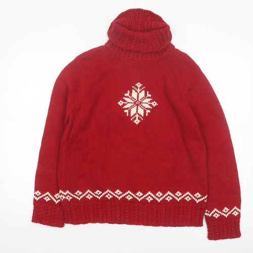 Ralph Lauren Women’s Red Roll Neck Chunky Knit Fair Isle Jumper M