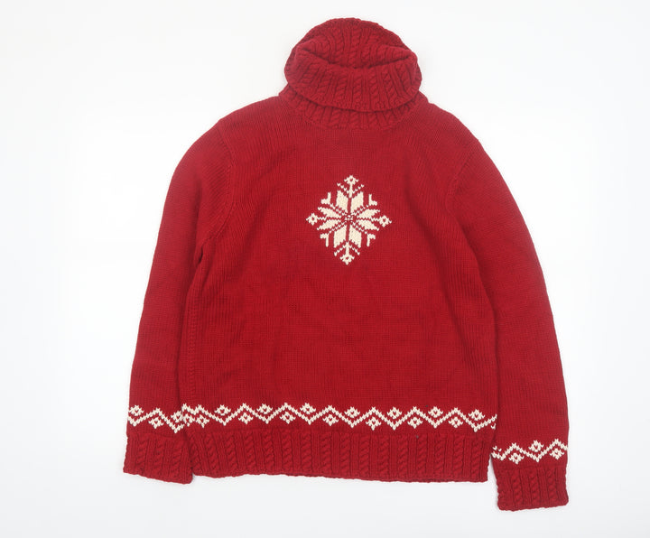 Ralph Lauren Women’s Red Roll Neck Chunky Knit Fair Isle Jumper M