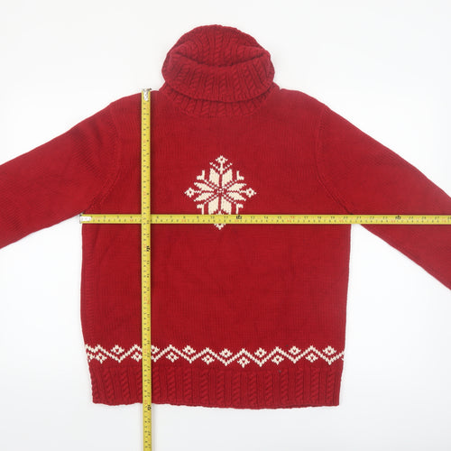 Ralph Lauren Women’s Red Roll Neck Chunky Knit Fair Isle Jumper M