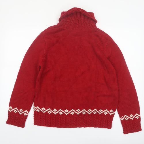 Ralph Lauren Women’s Red Roll Neck Chunky Knit Fair Isle Jumper M