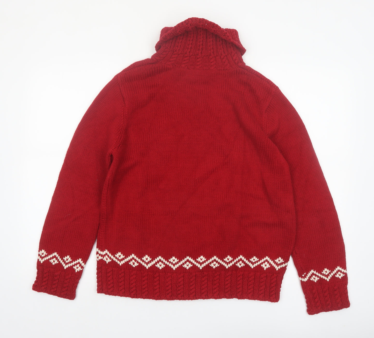 Ralph Lauren Women’s Red Roll Neck Chunky Knit Fair Isle Jumper M