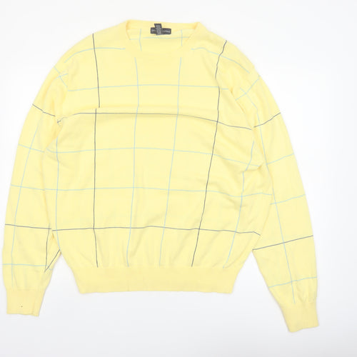 Grant Thomas Men's Yellow Checked Cotton Pullover Jumper XL