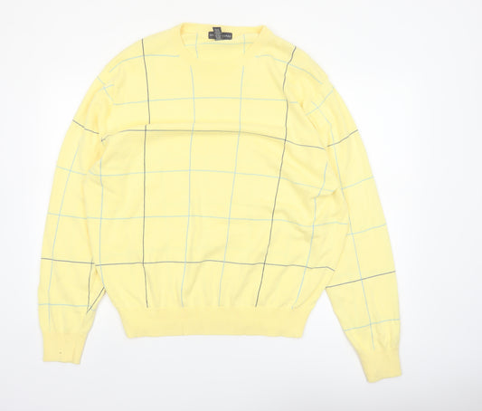 Grant Thomas Men's Yellow Checked Cotton Pullover Jumper XL
