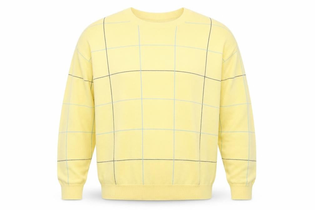 Front view of Grant Thomas Men's Yellow Checked Cotton jumper XL