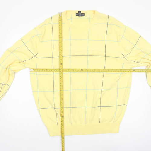 Grant Thomas Men's Yellow Checked Cotton Pullover Jumper XL