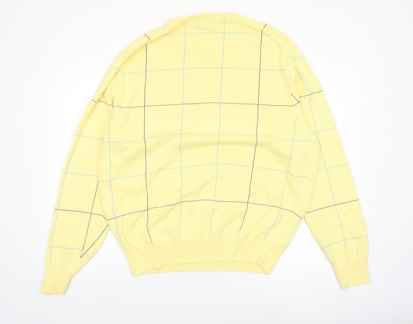 Grant Thomas Men's Yellow Checked Cotton Pullover Jumper XL