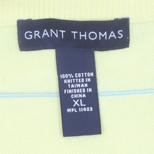 Grant Thomas Men's Yellow Checked Cotton Pullover Jumper XL