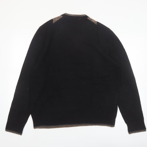 Black Brown 1826 Men's Black Argyle V-Neck Wool Jumper Size L