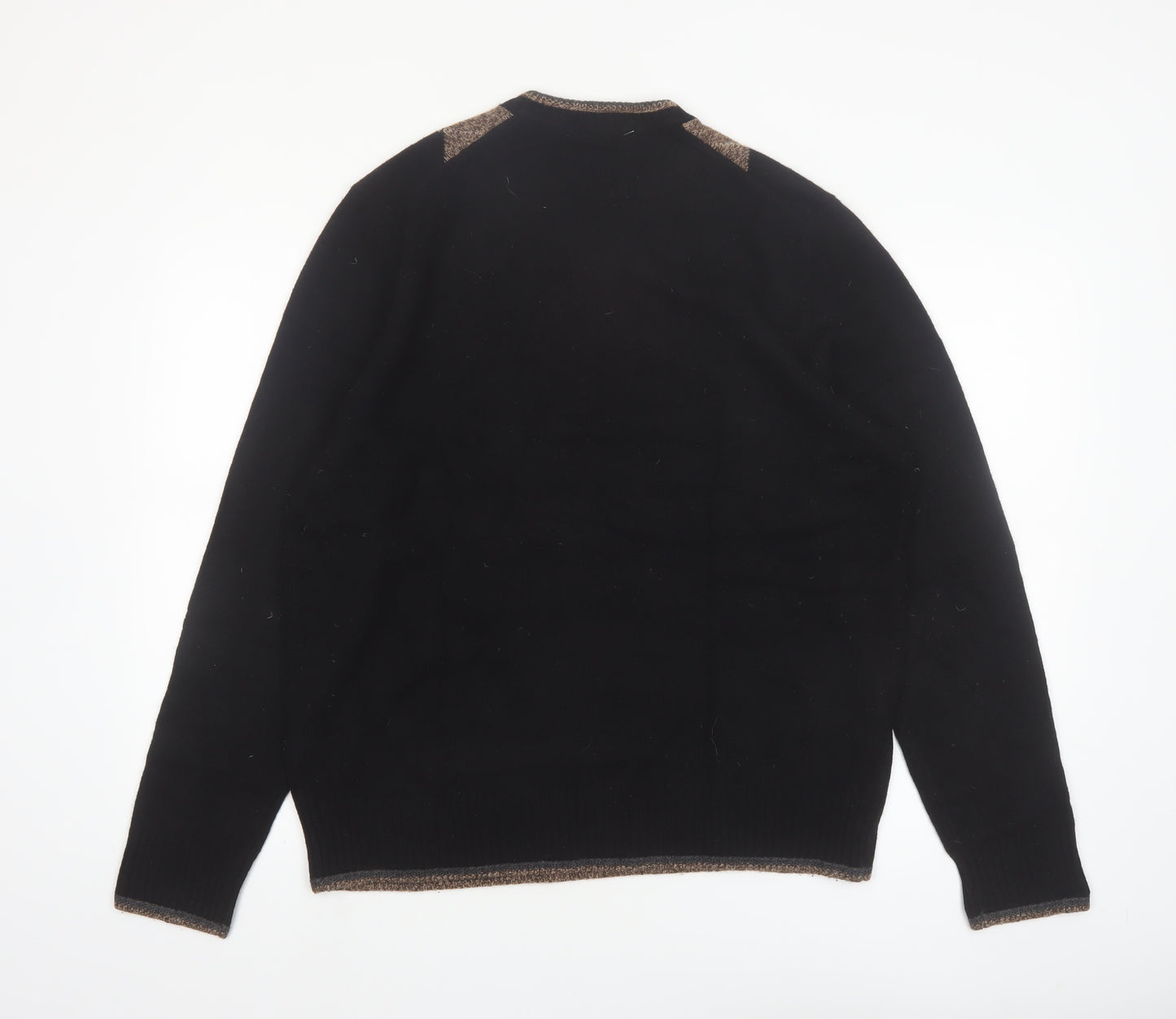 Black Brown 1826 Men's Black Argyle V-Neck Wool Jumper Size L
