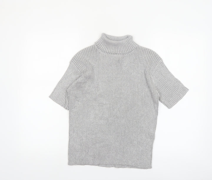 Paris Sport Club Womens Grey Roll Neck Short Sleeve Jumper L