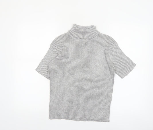 Paris Sport Club Womens Grey Roll Neck Short Sleeve Jumper L