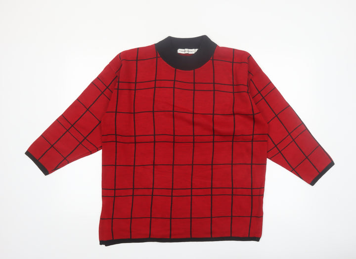 Karen Lessly Women's Red Black Check Jumper Size S Acrylic Knit